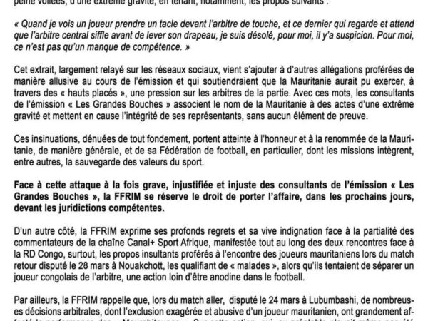 الاتحاد الموريتاني لكرة القدم يؤكد إتخاذه إجراءات ضد محللي قنوات Canal+