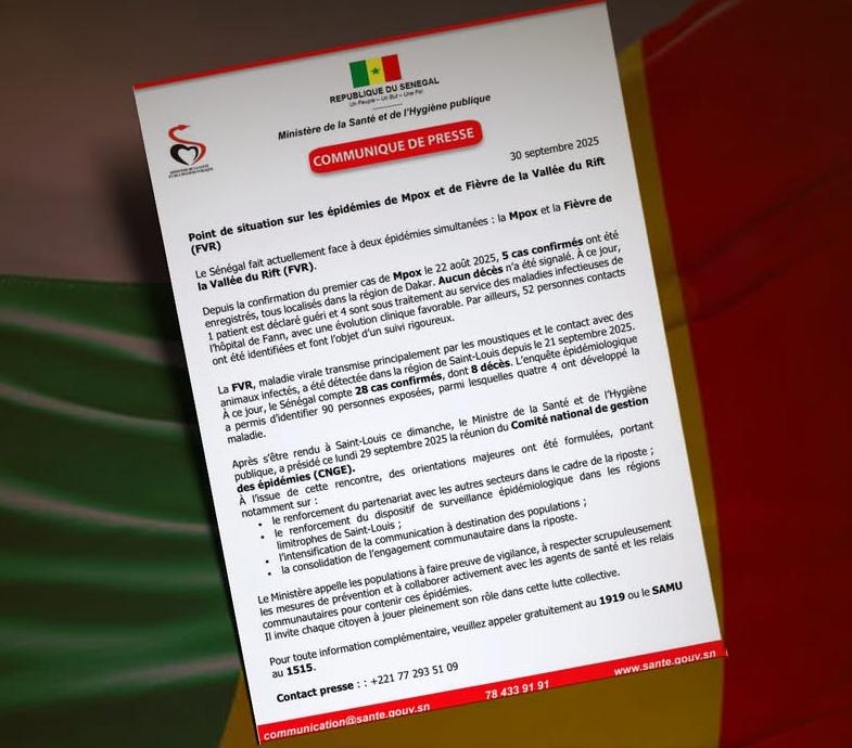 Sénégal : le pays confronté à deux épidémies simultanées, huit morts liés à la fièvre de la Vallée du Rift