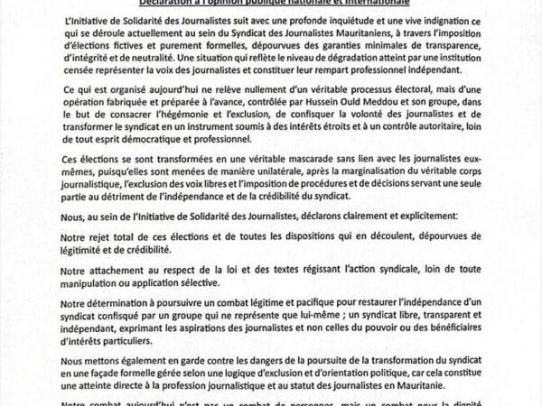 Déclaration à l&rsquo;opinion publique nationale et internationale
