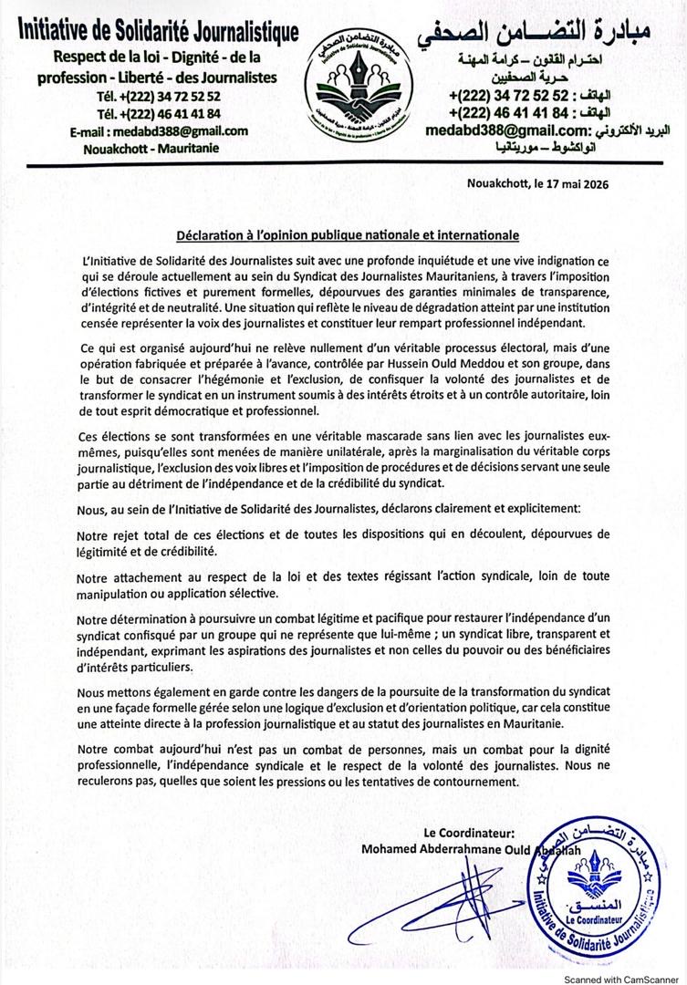 Déclaration à l’opinion publique nationale et internationale